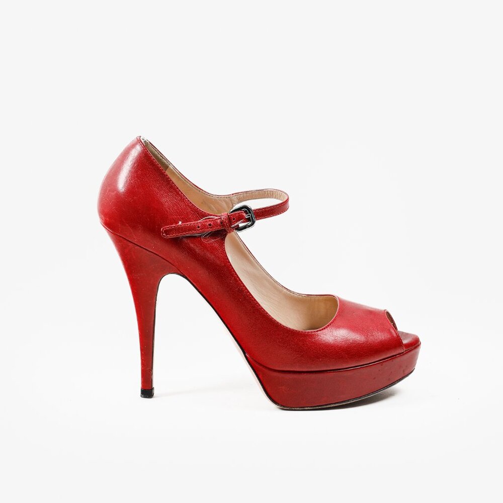 Prada Red Patent Leather Mary Jane Platform Pumps